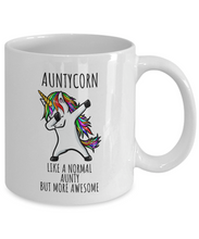 Load image into Gallery viewer, Auntycorn Mug Funny Unicorn Aunty Gift Dab Cute Birthday Present Dabbing Gag Like A Normal More Awesome Quote Coffee Tea Cup-Coffee Mug