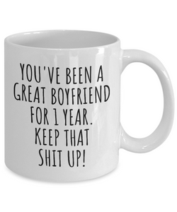 1 Year Anniversary Boyfriend Mug Funny Gift for BF 1st Dating Relationship Couple Together Coffee Tea Cup-Coffee Mug