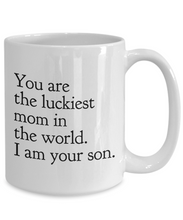 Load image into Gallery viewer, Luckiest mom in the world mug - son-Coffee Mug