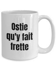 Load image into Gallery viewer, Ostie qu&#39;y fait frette Mug Quebec Swear In French Expression Funny Gift Idea for Novelty Gag Coffee Tea Cup-Coffee Mug