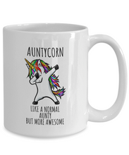 Load image into Gallery viewer, Auntycorn Mug Funny Unicorn Aunty Gift Dab Cute Birthday Present Dabbing Gag Like A Normal More Awesome Quote Coffee Tea Cup-Coffee Mug