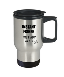 Fisher Travel Mug Instant Just Add Coffee Funny Gift Idea for Coworker Present Workplace Joke Office Tea Insulated Lid Commuter 14 oz-Travel Mug
