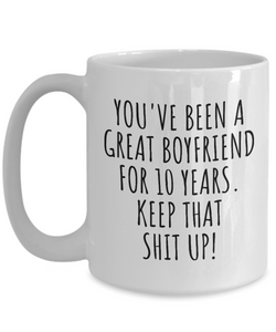 10 Years Anniversary Boyfriend Mug Funny Gift for BF 10th Dating Relationship Couple Together Coffee Tea Cup-Coffee Mug