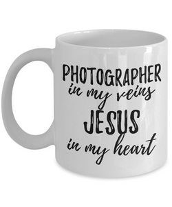 Funny Photographer Mug In My Veins Jesus In My Heart Inspirational Christian Quote Coworker Gift Coffee Tea Cup-Coffee Mug