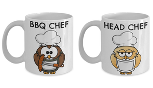 Funny BBQ CHEF, Head CHEF Mug Owl Lover mug for Couple-Coffee Mug