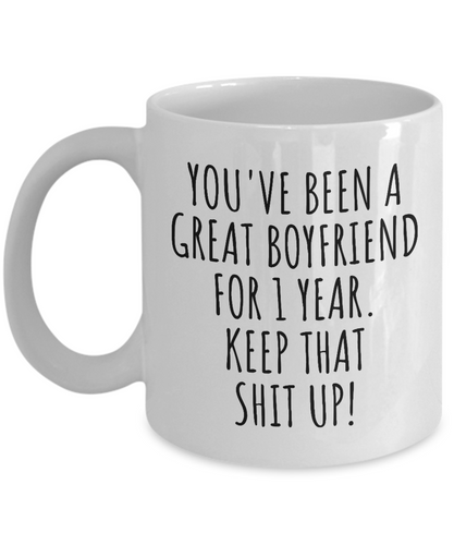1 Year Anniversary Boyfriend Mug Funny Gift for BF 1st Dating Relationship Couple Together Coffee Tea Cup-Coffee Mug