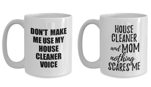 House Cleaner Mugs Set Of 2 House Keeper Voice and Mom Couple Coffee Mug Funny Gift Idea-Coffee Mug