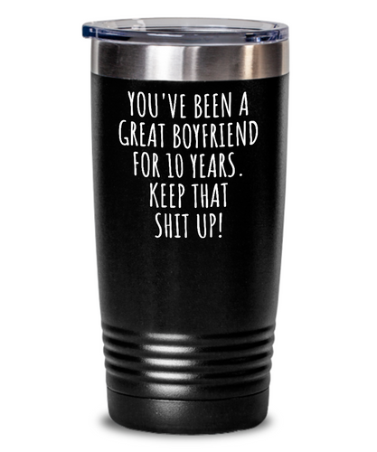 10 Years Anniversary Boyfriend Tumbler Funny Gift for BF 10th Dating Relationship Couple Together Insulated Cup With Lid-Tumbler