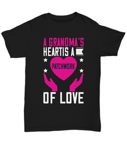 Grandma T-Shirt A Grandma's Heart Is A Patchwork Of Love Gift Unisex Tee-Shirt / Hoodie