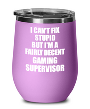 Load image into Gallery viewer, Funny Gaming Supervisor Wine Glass Saying Fix Stupid Gift for Coworker Gag Insulated Tumbler with Lid-Wine Glass