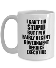 Load image into Gallery viewer, Government Service Executive Mug I Can&#39;t Fix Stupid Funny Gift Idea for Coworker Fellow Worker Gag Workmate Joke Fairly Decent Coffee Tea Cup-Coffee Mug