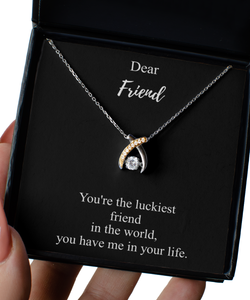 Luckiest Friend Necklace Funny Gift Idea In The World You Have Me Sarcastic Pun Pendant Gag Sterling Silver Chain With Box-Precious Jewelry