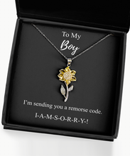 Load image into Gallery viewer, I&#39;m Sorry Boy Necklace Funny Apologize Gift Sending You A Remorse Code Witty Pun Pendant Gag Sterling Silver Chain With Box-Precious Jewelry