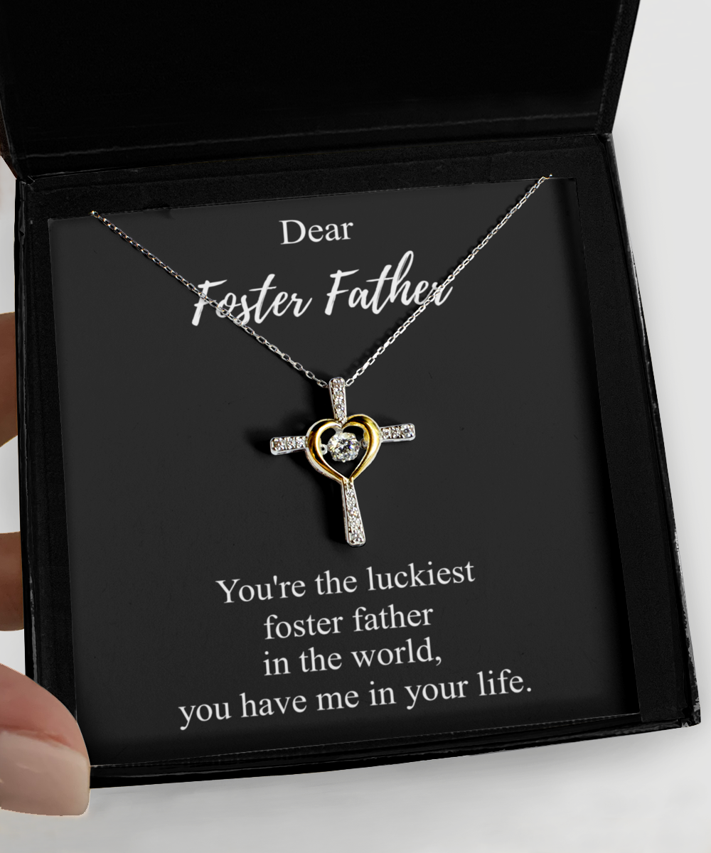 Luckiest Foster Father Necklace Funny Gift Idea In The World You Have Me Sarcastic Pun Pendant Gag Sterling Silver Chain With Box-Precious Jewelry