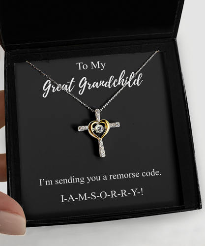 I'm Sorry Great Grandchild Necklace Funny Apologize Gift Sending You A Remorse Code Witty Pun Pendant Gag Sterling Silver Chain With Box-Precious Jewelry